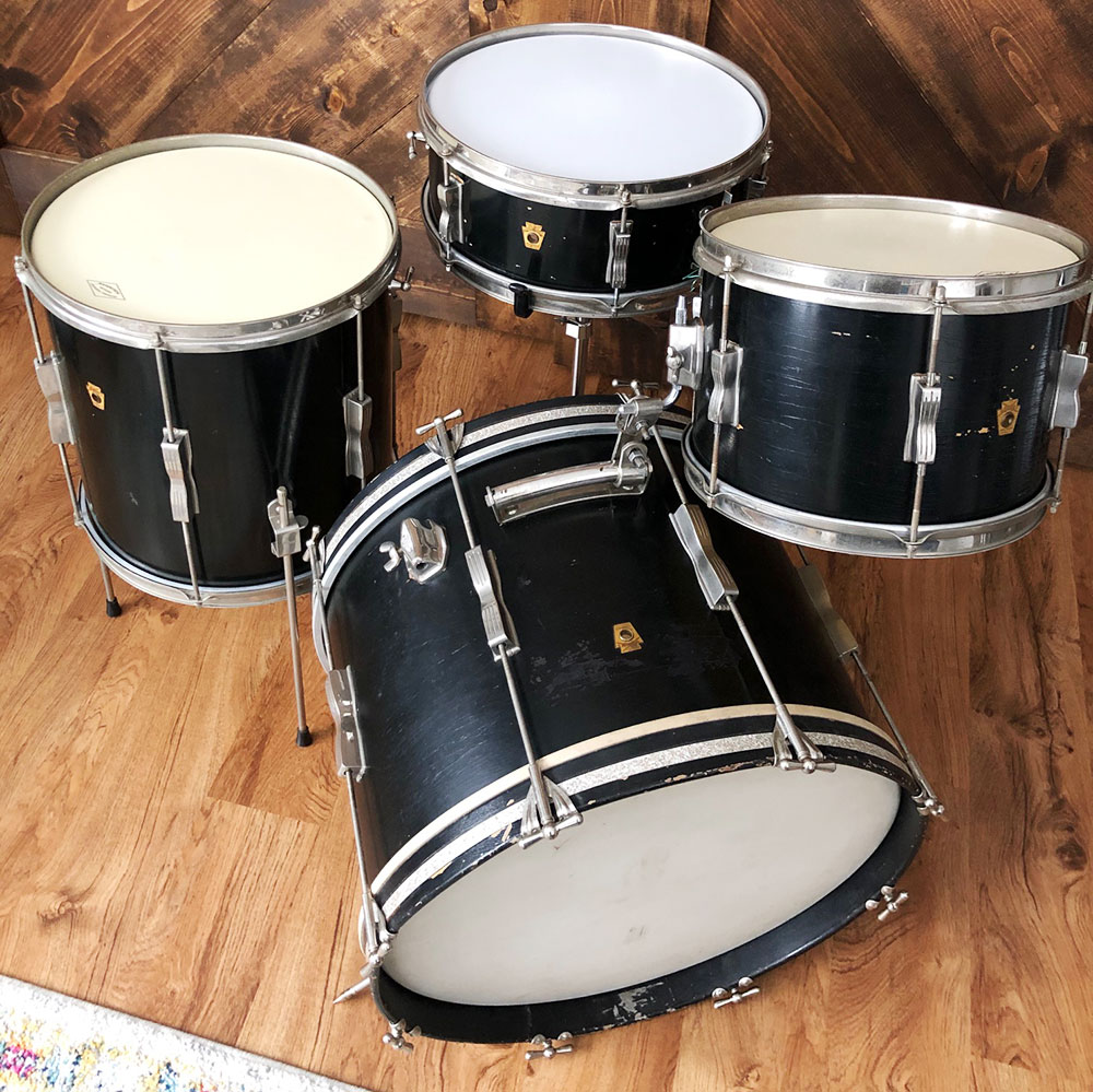 Vintage 1960s Ludwig Club Date Drum Set in Black Lacquer
