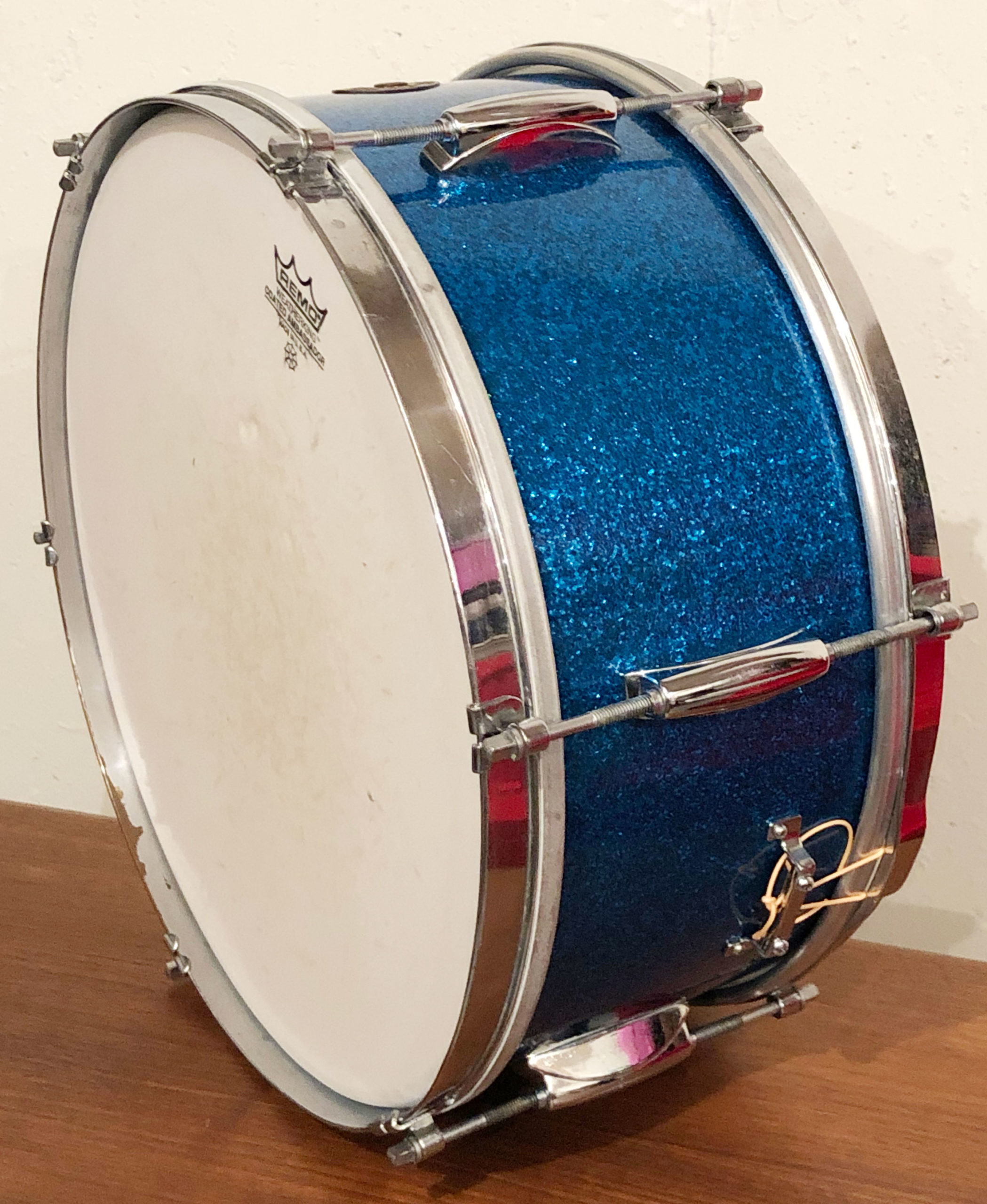 Vintage Early 1950s Gretsch Dixieland 6x14 Snare Drum in Blue Sparkle