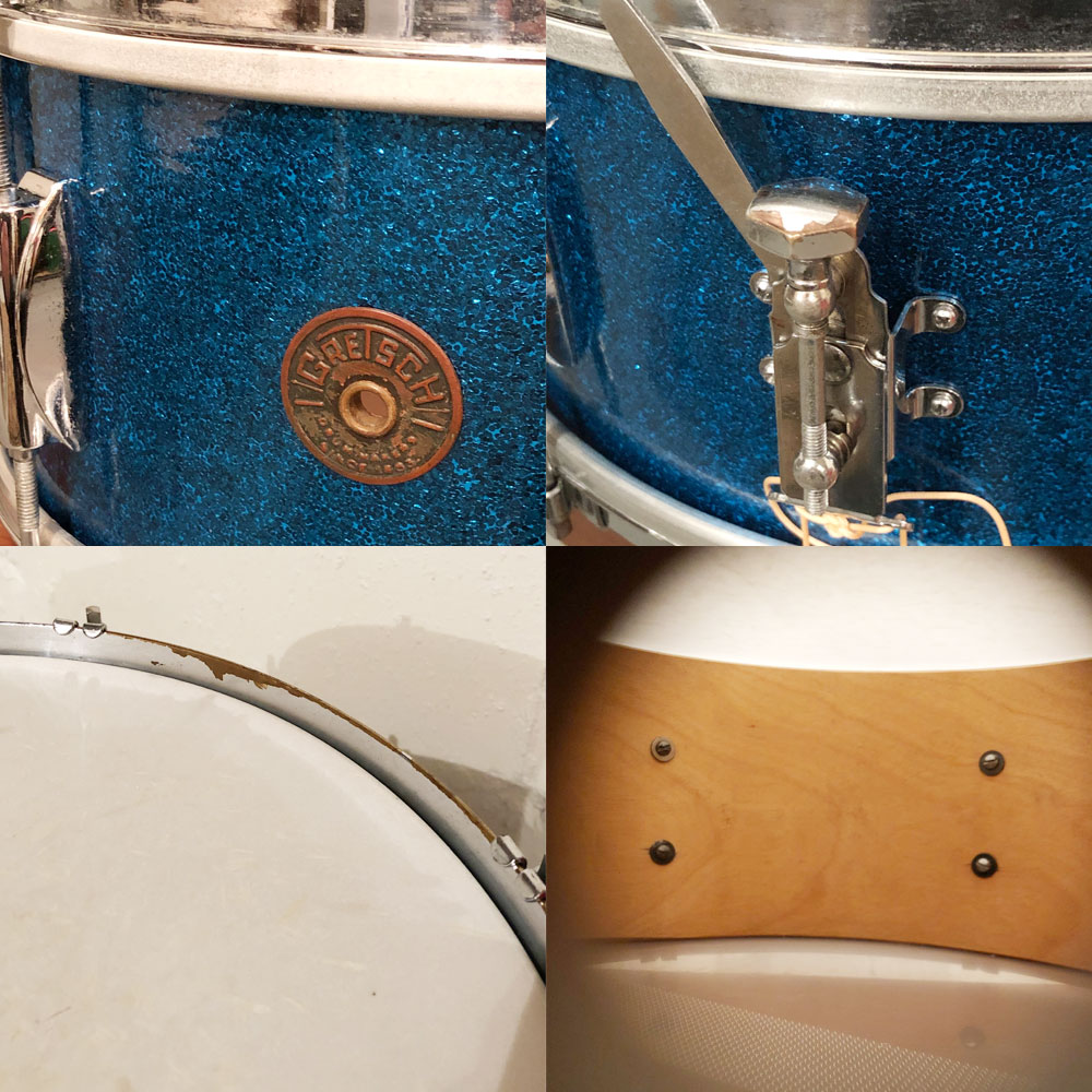 Vintage Early 1950s Gretsch Dixieland 6x14 Snare Drum in Blue Sparkle