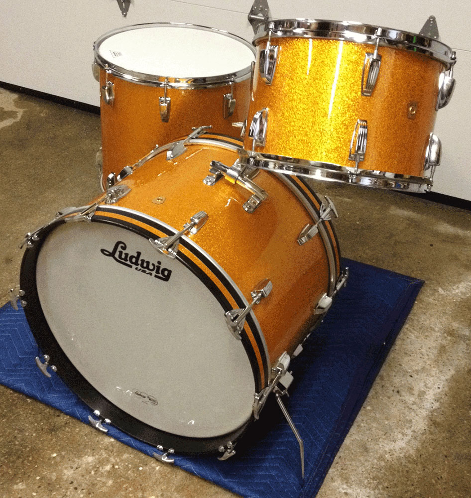 Vintage Late 1960s Ludwig Classic 22/16/13 Rewrap in Gold Sparkle