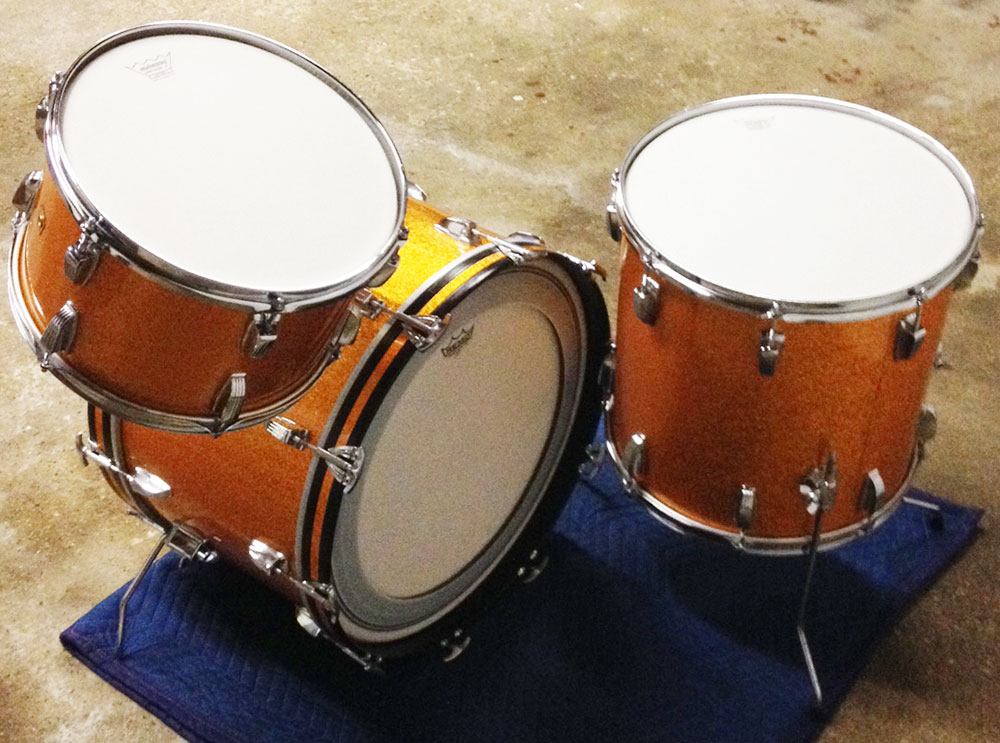 Vintage Late 1960s Ludwig Classic 22/16/13 Rewrap in Gold Sparkle