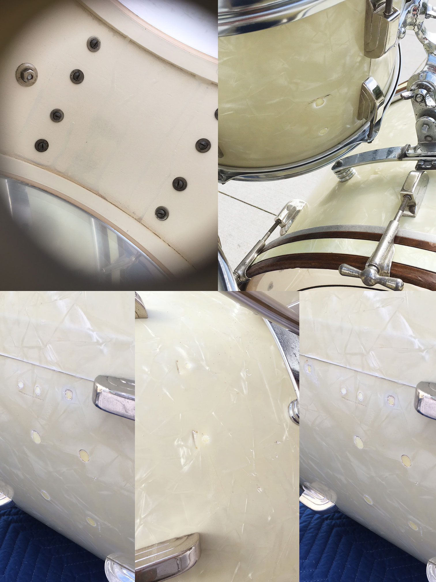 Vintage Early 1950s Leedy & Ludwig 13/16/24 with 14 Snare in White Marine Pearl