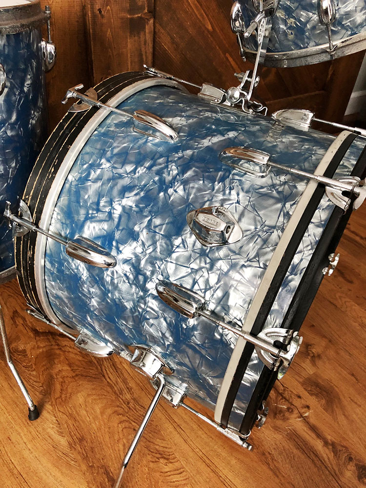 Vintage 1960s Pearl 13/16/20 Drum Set in Light Blue Pearl