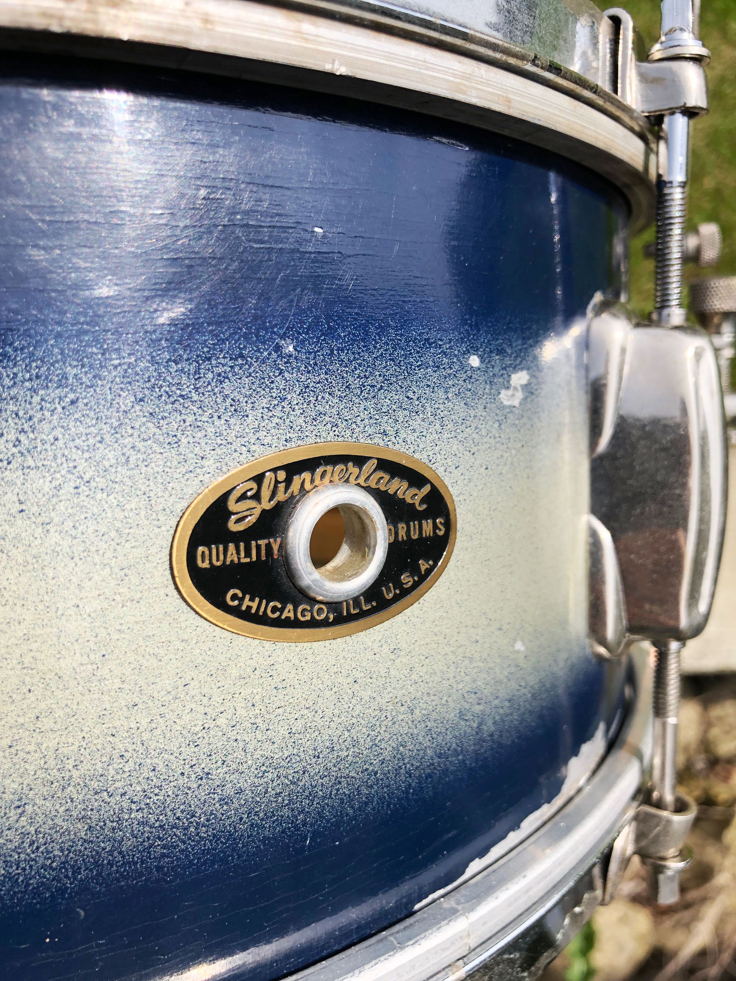 Vintage 1950s Slingerland Student Model Radio King Snare Drum in Blue/Silver Duco