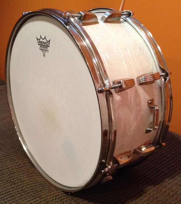 Vintage Late 1950s WFL Symphonic 6.5x14 Snare in White Marine Pearl