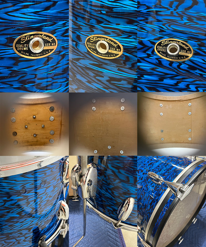 Vintage 1960s Slingerland 13/16/20 Drum Set in Blue Agate Vintage 1960s Slingerland 13/16/20 Drum Set in Blue Agate